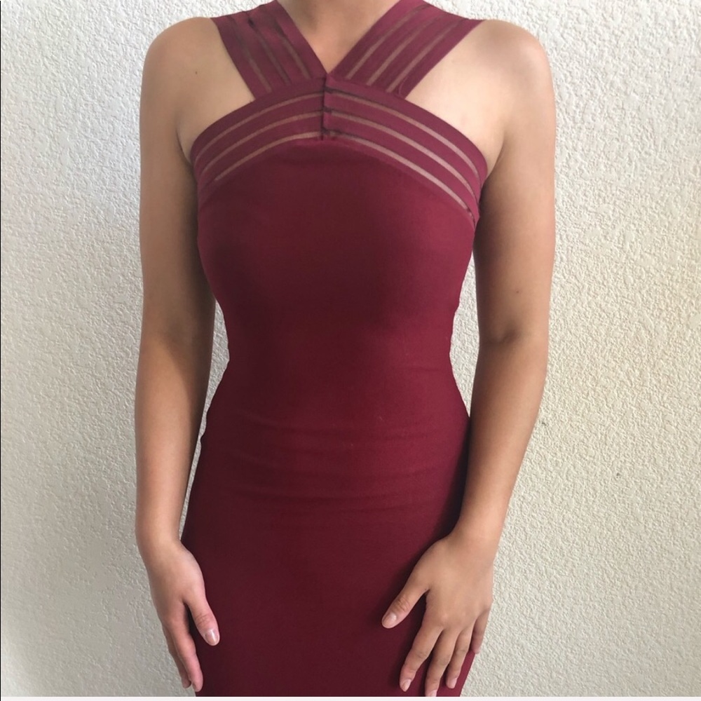 MISSGUIDED Burgandy Midi Dress